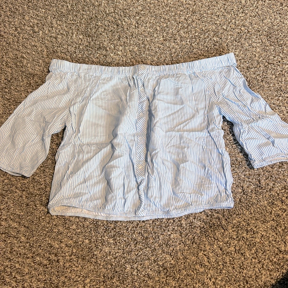Blue/White Striped Cropped Off the Shoulder Top